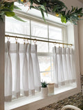 Pleated Ticking Striped Cafe Curtain Panel - Double French Pleat, Farmhouse Style, Customizable Width and Length, Cotton Blend, Unlined or Lined