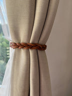 Leather Braided Curtain Tie Back with Brass or Nickel Plated Trigger Hook Clasp