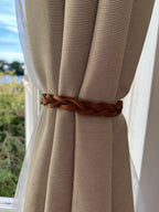 Leather Braided Curtain Tie Back with Brass or Nickel Plated Trigger Hook Clasp