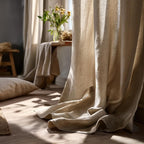 100% European Linen Curtain, Tab Top Heading, Natural Flax Window Panel, 185 g/m², Modern Farmhouse Bedroom & Living Room, 1 Panel