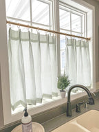 Pleated Ticking Striped Cafe Curtain Panel - Double French Pleat, Farmhouse Style, Customizable Width and Length, Cotton Blend, Unlined or Lined