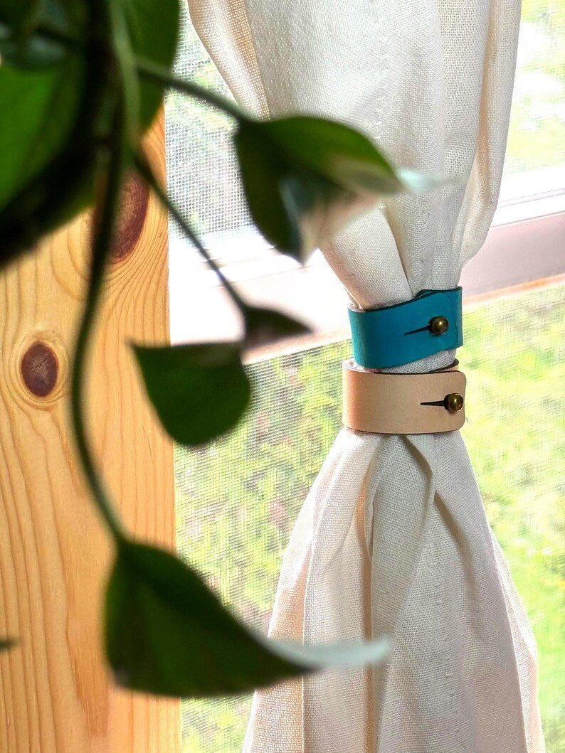 Leather Curtain Tie No Drill Curtain Holder Handmade Housewarming Gift