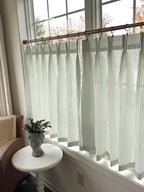 Pleated Ticking Striped Cafe Curtain Panel - Double French Pleat, Farmhouse Style, Customizable Width and Length, Cotton Blend, Unlined or Lined