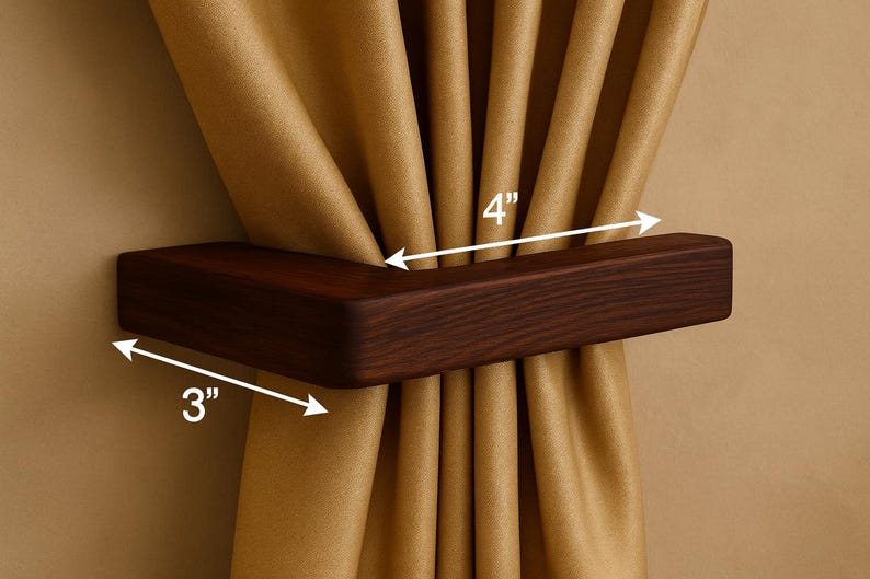 Wood Curtain Tie Backs - Black Walnut Holdbacks, Set of 2, 4 x 3 Inch, Modern Minimalist