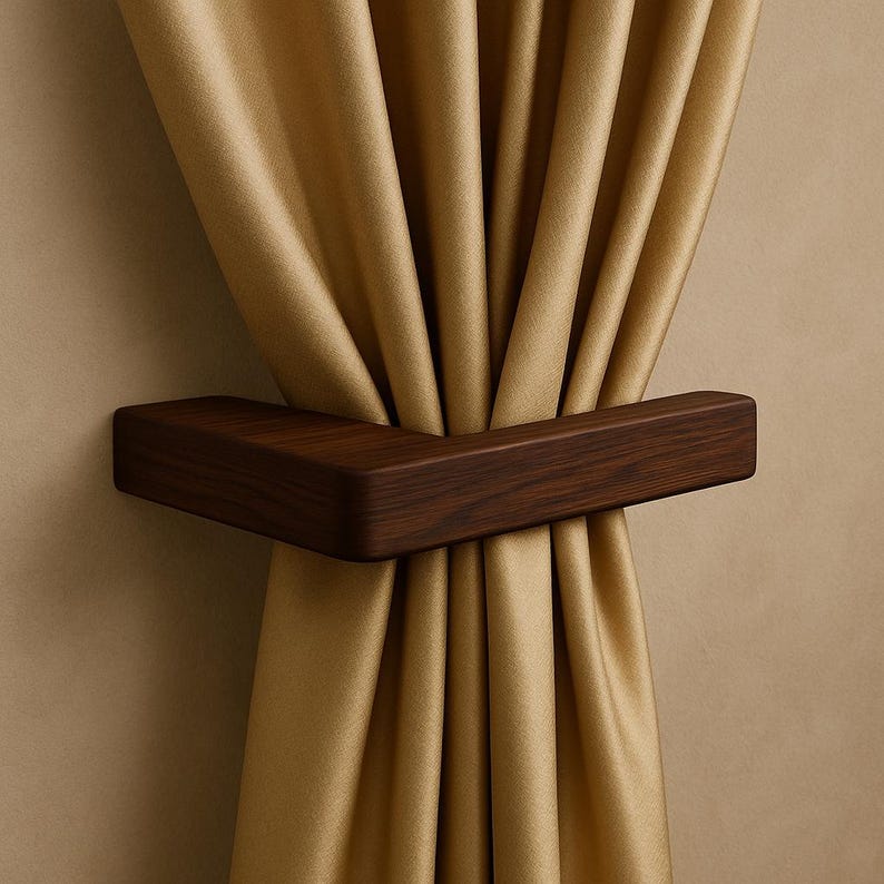 Wood Curtain Tie Backs - Black Walnut Holdbacks, Set of 2, 4 x 3 Inch, Modern Minimalist