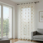 Extra Wide Embroidered Floral Sheer Curtain, Pink or Orange, Wavy Bottom Border, Floral Embroidery, 1 Panel or Pair