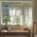 Green Embroidered Floral Lace Curtain Valance with Tie Top, Farmhouse Kitchen Cafe Window Decor, 1 Panel