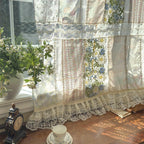 Green Embroidered Floral Lace Curtain Valance with Tie Top, Farmhouse Kitchen Cafe Window Decor, 1 Panel