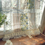 Green Embroidered Floral Lace Curtain Valance with Tie Top, Farmhouse Kitchen Cafe Window Decor, 1 Panel