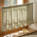Green Striped Cotton Linen Cafe Curtains with Ruffled Hem, Light Filtering Rod Pocket, Tie Top, Tab Top Window Treatments for Kitchen and Bathroom