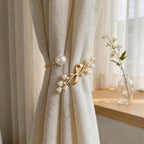 Lily of the Valley Curtain Tieback, Gold Pearl Drape Holdback, Floral Bow Clip