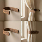 Curtain Holdbacks, Walnut Adhesive Tie Backs, No Drill Curtain Hooks, Wooden Wall Mounted Holdbacks