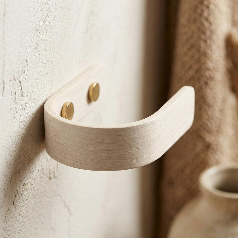 White Curtain Holdbacks with Brass Fittings – Wooden Curtain Tie Backs, Wall Mounted, Modern Minimalist Design