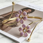 Enamel Flower Curtain Tieback with Gold Crystal, Adjustable Spring Holdback, Single