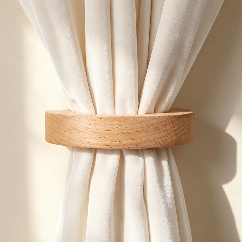Wooden Magnetic Curtain Holders, Boho Curtain Tiebacks, Rustic Handmade Curtain Clips, Natural Solid Wood, Set of 2