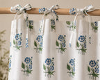 Hand Block Printed Cotton Curtain Panel, Blue White Floral Window Drape for Bedroom Living Room, 1 Panel