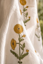 Yellow Mustard Floral Hand Block Print Cotton Curtain Panel - Boho Farmhouse Window Drape, Rod Pocket, Tab Top, Tie Top
