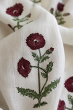 Maroon Floral Hand Block Print Cotton Curtain Panel, White Cotton Drape, Rod Pocket, Tie Top, Tab Top