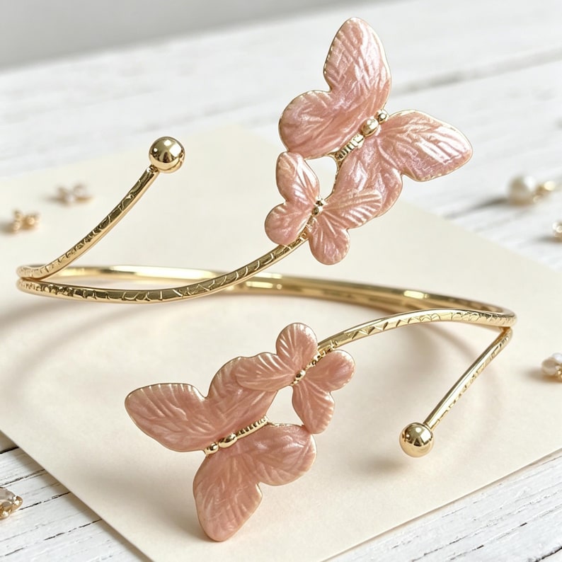 Gold Enamel Butterfly Curtain Tiebacks, Pink Metal Holdbacks for Light to Medium-Weight Curtains, Open-Loop Style, 2 Pack