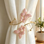 Gold Enamel Butterfly Curtain Tiebacks, Pink Metal Holdbacks for Light to Medium-Weight Curtains, Open-Loop Style, 2 Pack