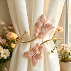 Gold Enamel Butterfly Curtain Tiebacks, Pink Metal Holdbacks for Light to Medium-Weight Curtains, Open-Loop Style, 2 Pack