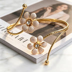 Enamel Flower Curtain Tieback with Gold Crystal, Adjustable Spring Holdback, Single