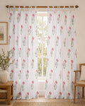 Hand Block Print Cotton Curtain Panel White Floral Tie Top Jaipur Drapes