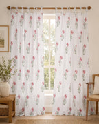 Hand Block Print Cotton Curtain Panel White Floral Tie Top Jaipur Drapes