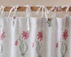Hand Block Print Cotton Curtain Panel White Floral Tie Top Jaipur Drapes