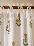 Yellow Mustard Floral Hand Block Print Cotton Curtain Panel - Boho Farmhouse Window Drape, Rod Pocket, Tab Top, Tie Top