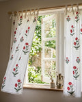 Red Hand Block Print Cotton Curtain Panel, Rustic Boho Drape, Rod Pocket or Tab Top, 1 Panel