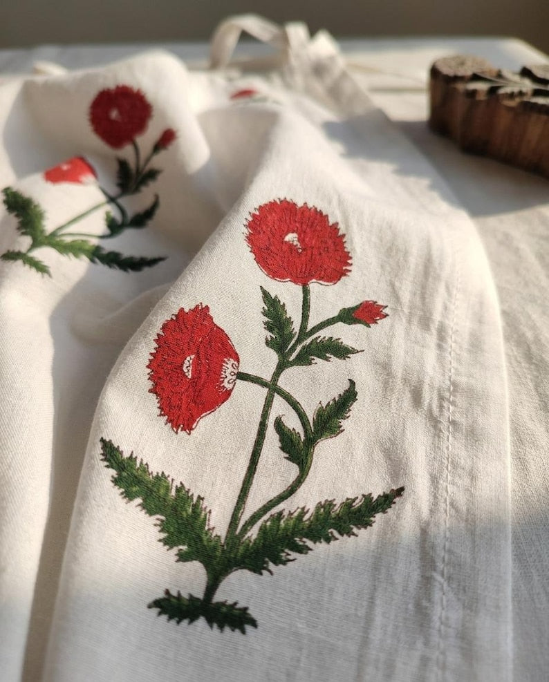 Red Hand Block Print Cotton Curtain Panel, Rustic Boho Drape, Rod Pocket or Tab Top, 1 Panel