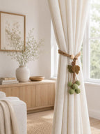 Sage Green Curtain Tieback Jute Rope with Wooden Bead Fabric Leaf Drapery Holdback Rustic Window Decor