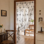 Floral Embroidered Lace Sheer Curtain Panel, Rod Pocket, Beige or Black, 55.1 in Wide