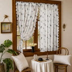 Floral Embroidered Lace Sheer Curtain Panel, Rod Pocket, Beige or Black, 55.1 in Wide