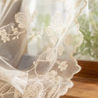 Floral Embroidered Lace Sheer Curtain Panel, Rod Pocket, Beige or Black, 55.1 in Wide