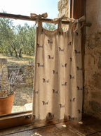 Linen Curtains with Embroidered Dog Motif – Light-Filtering Fabric