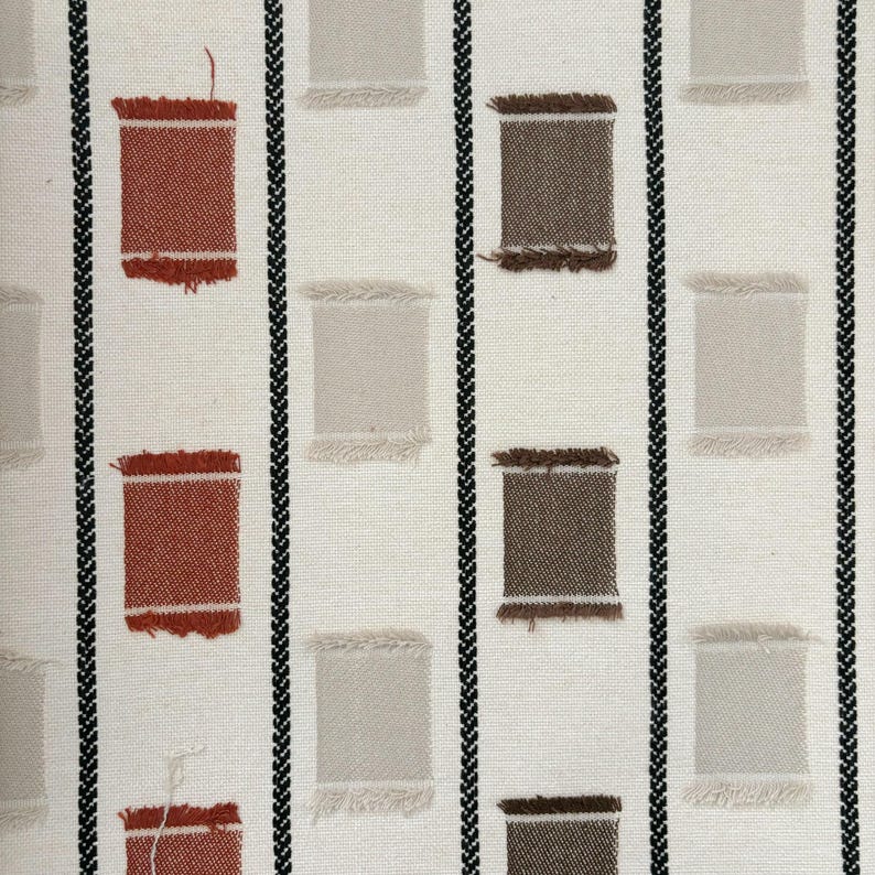 Geometric Embroidered Curtain Sage Green Pink Ivory Linen Blend Light Filtering Panel