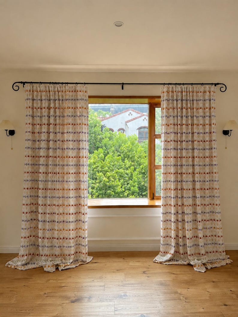 Jacquard Curtain Panel Linen Blend Farmhouse Kitchen Nursery Window Drapes