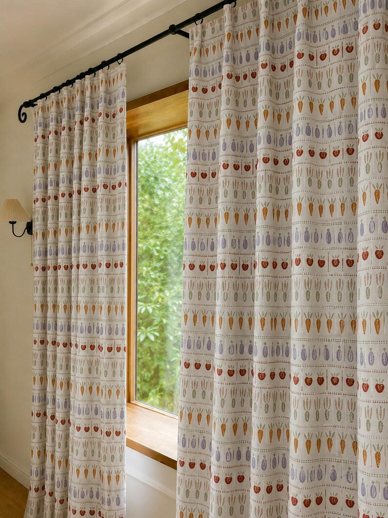 Jacquard Curtain Panel Linen Blend Farmhouse Kitchen Nursery Window Drapes