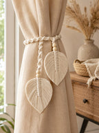 Handmade Macrame Leaf Curtain Tieback Woven Boho Window Drapery Holder for Living Room Bedroom