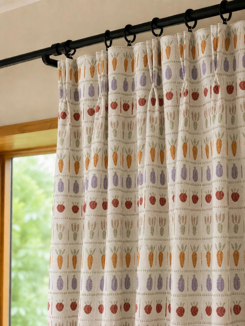 Jacquard Curtain Panel Linen Blend Farmhouse Kitchen Nursery Window Drapes
