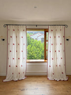 Red Horse Embroidered Curtain, Linen Blend Cafe Curtain, Equestrian Window Panel, French Country Farmhouse Drapes, Ivory, Sold Individually