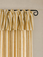Yellow Striped Linen Blend Curtain Panel with Ruffle Top, Rod Pocket Light Filtering Window Drape