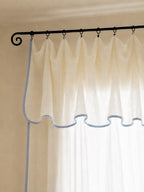 Ivory Striped Sheer Curtains Linen Blend Textured Window Panels with Valance Contrast Trim, 11 Colors, Sold Individually