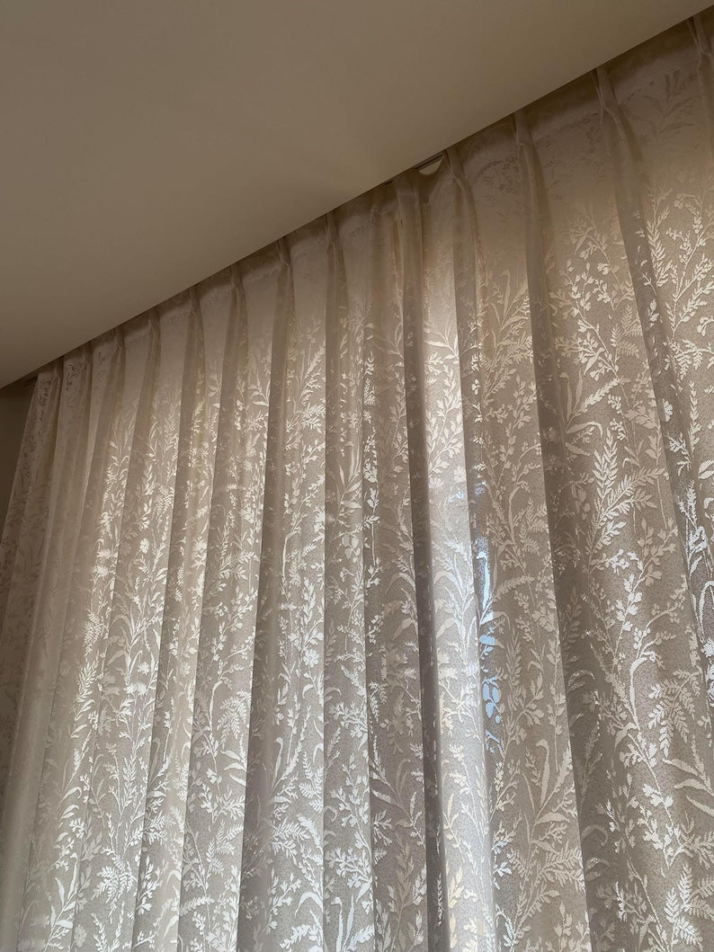 Ivory floral embroidered sheer curtains, botanical lace curtains, light-filtering design