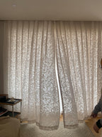 Ivory floral embroidered sheer curtains, botanical lace curtains, light-filtering design