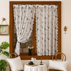 Floral Embroidered Lace Sheer Curtain Panel, Rod Pocket, Beige or Black, 55.1 in Wide