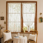 Floral Embroidered Lace Sheer Curtain Panel, Rod Pocket, Beige or Black, 55.1 in Wide