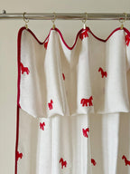 Red Horse Embroidered Curtain, Linen Blend Cafe Curtain, Equestrian Window Panel, French Country Farmhouse Drapes, Ivory, Sold Individually
